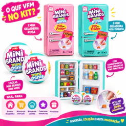 Mini Geladeira Fill The Fridge com 2 Bolas Mini Brands Surpresa Colecionável Rosa Azul ou Aleatória