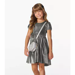Vestido em Malha Plissada Shiny Trick Nick Cinza
