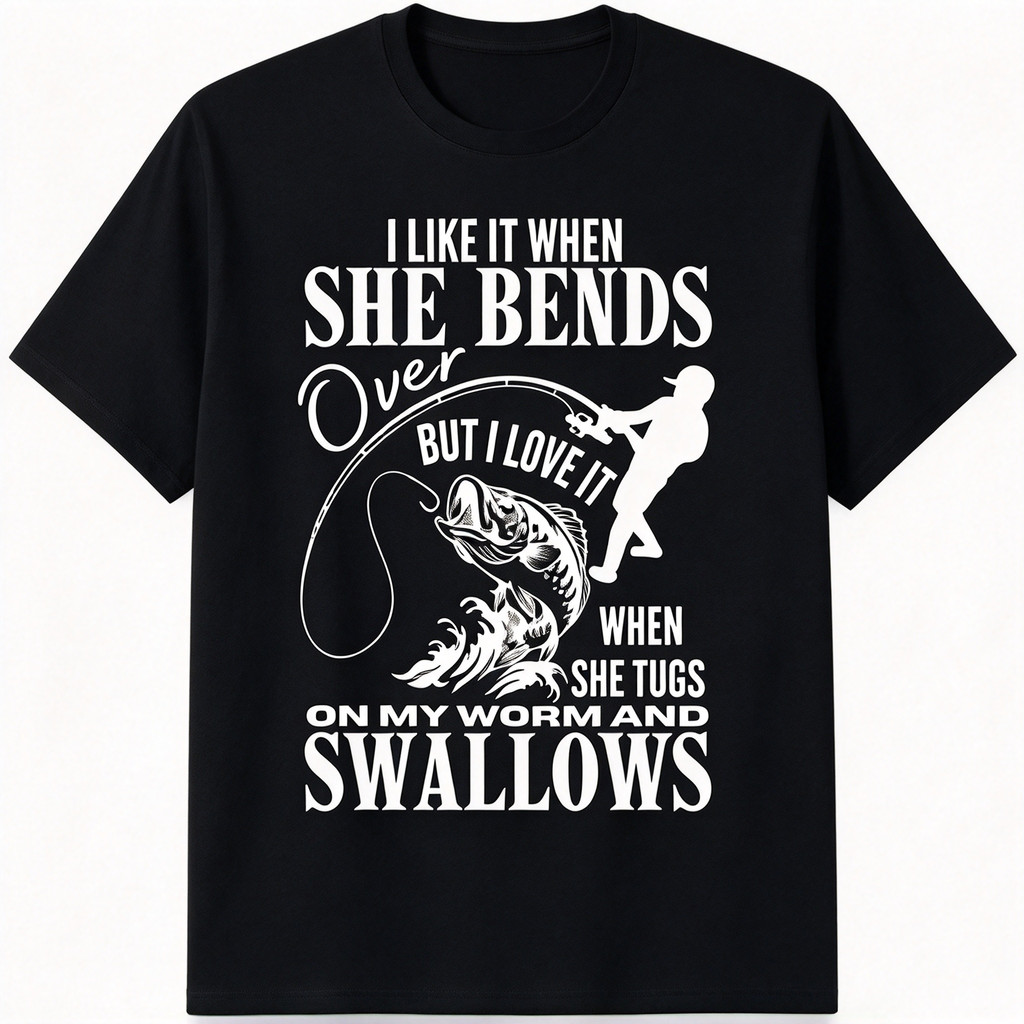 Camiseta Unissex Premium De Algodão, Estampa Engraçada Temática Pesca, Cor Preta, Para Uso Casual Em Passeios E Saídas