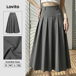 Lovito Saias Casuais Plissadas com Zíper Primavera/verão Cinza Escuro Saias para Mulheres Evangelical SKB38BR242