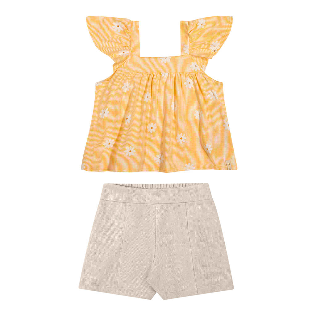Conjunto Infantil Menina Floral Listras Elian Amarelo