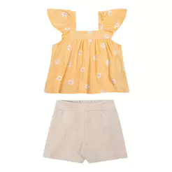 Conjunto Infantil Menina Floral Listras Elian Amarelo
