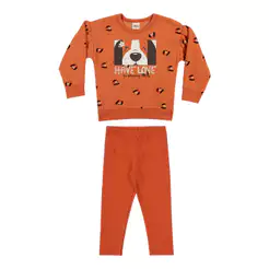 Conjunto Longo Cachorrinhos Infantil Menina Elian Laranja