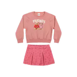 Conjunto Infantil Menina Xadrez Ursinhos Elian Rosa