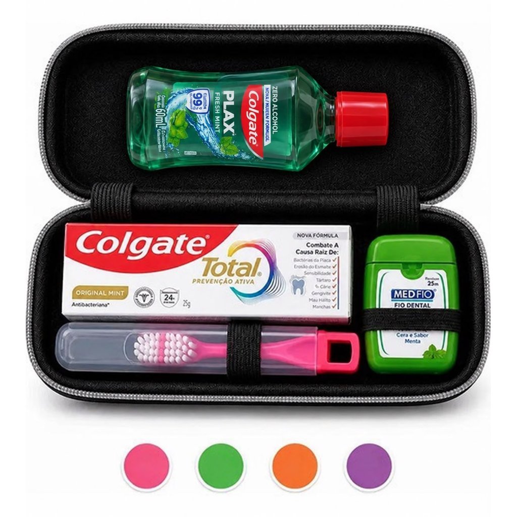 Kit Viagem Higiene Bucal Completo Colgate Portátil C/ Estojo Rígido