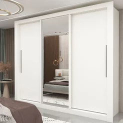 Guarda-Roupa Casal 3 Portas 1 Porta Espelhada Milão 100% MDF Yescasa Branco Branco