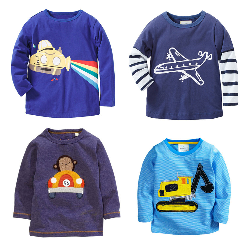 Primavera outono escavadeira crianças meninos de manga comprida camiseta dos desenhos animados avião crianças bebê puro 