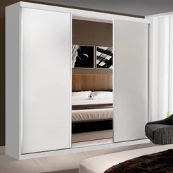 Guarda Roupa Casal Premium Rubi 205,9cm com Espelho 3 Portas 4 Gavetas Yescasa Branco Branco