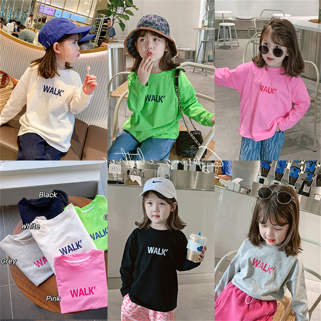Meninas de manga comprida camiseta 2026 primavera outono novo estilo moda carta impressa solta topo crianças All-Match c