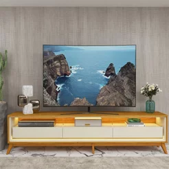 Rack para TV até 90 Polegadas com LED 100% MDF 260cm Pés em Madeira Requinte Marrom Naturale/Off White