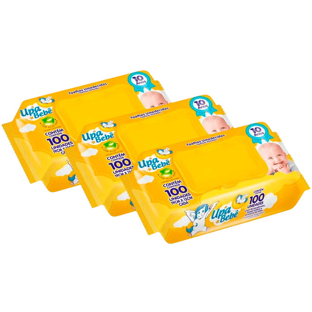 Kit 3 Toalhas Umedecidas Upa Bebê 100 Unidades – 300 Toalhas