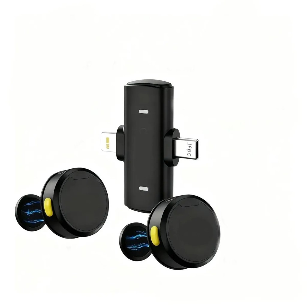 Microfone de lapela sem fio duplo P1-AC para gravar videos e entrevistas no celular iPhone e Android
