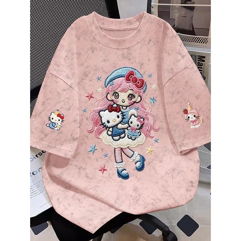 Crianças Tie-Dye camiseta de manga curta 2026 verão versão coreana moda grandes crianças soltas meninos meninas desenhos