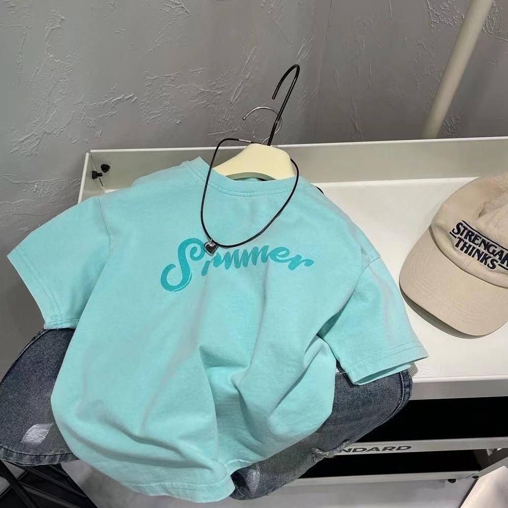 Roupas infantis de algodão puro camiseta de manga curta verão novo estilo versão coreana crianças desenhos animados impr