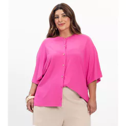 Camisa Manga Curta Feminina Plus Size Secret Glam Rosa