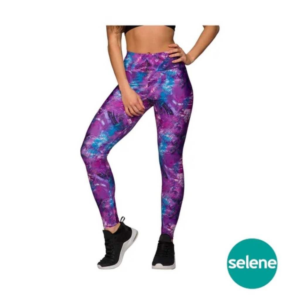 Calça Legging Estampada Roxa Plus Size Selene Fitness c/ Elastano Academia