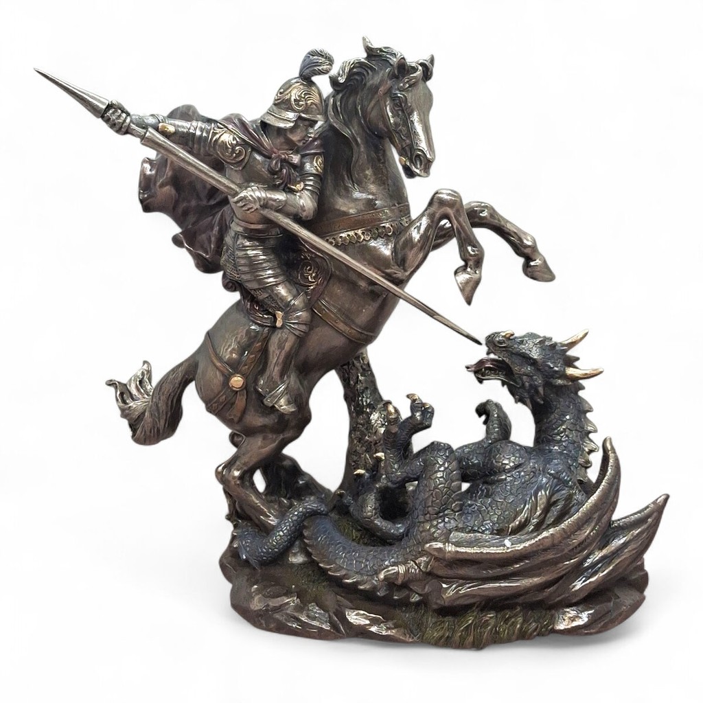 Imagem Estátua São Jorge em Bronze Batalha Espiritual 21 Cm