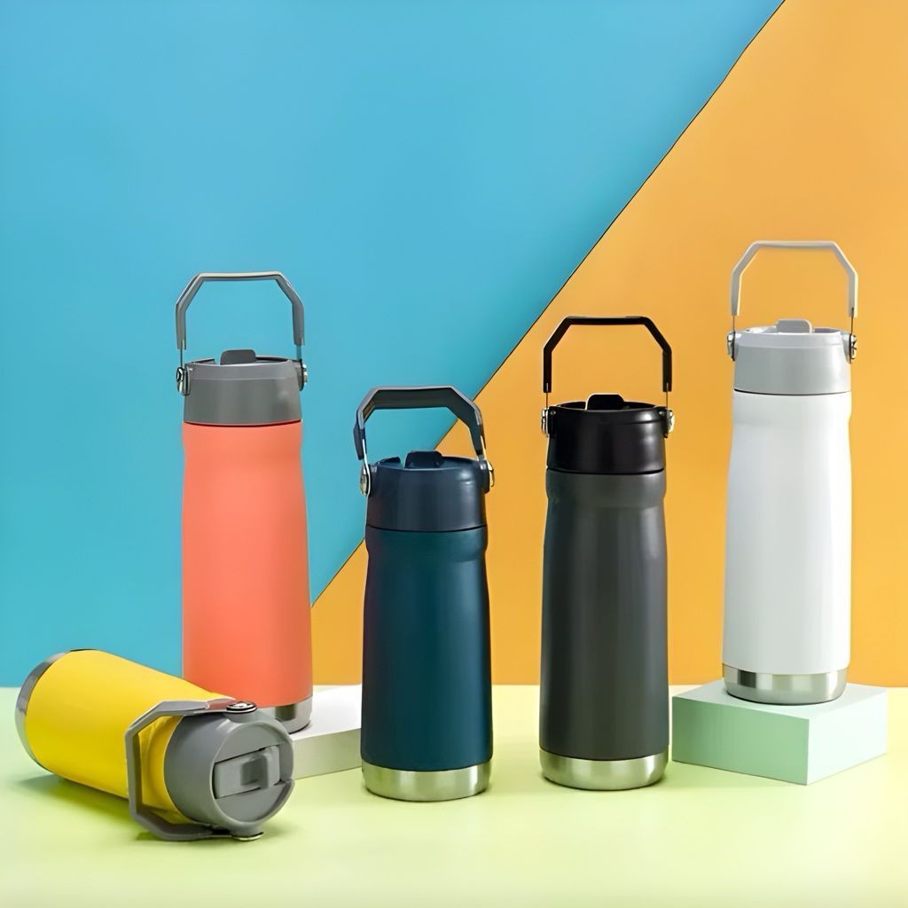 Garrafa Com Alça E Bico 550ml Aço Inox Branca Super Vedação