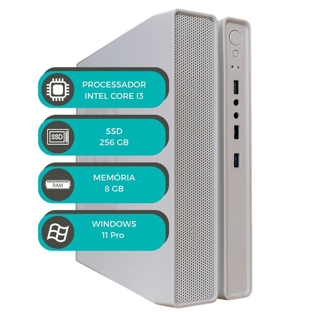 Computador Slim Branco MultiPC i3 6ªGeração RAM 8GB SSD 256GB Win 11 Ideal P/ Escritório e Estudo