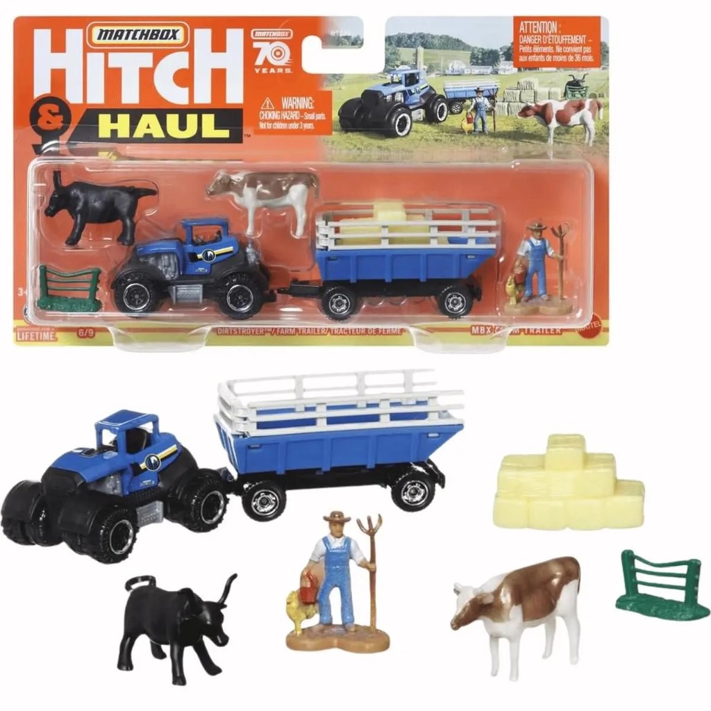 Conjunto Miniatura Fazenda trator Matchbox Hitch & Haul MBX