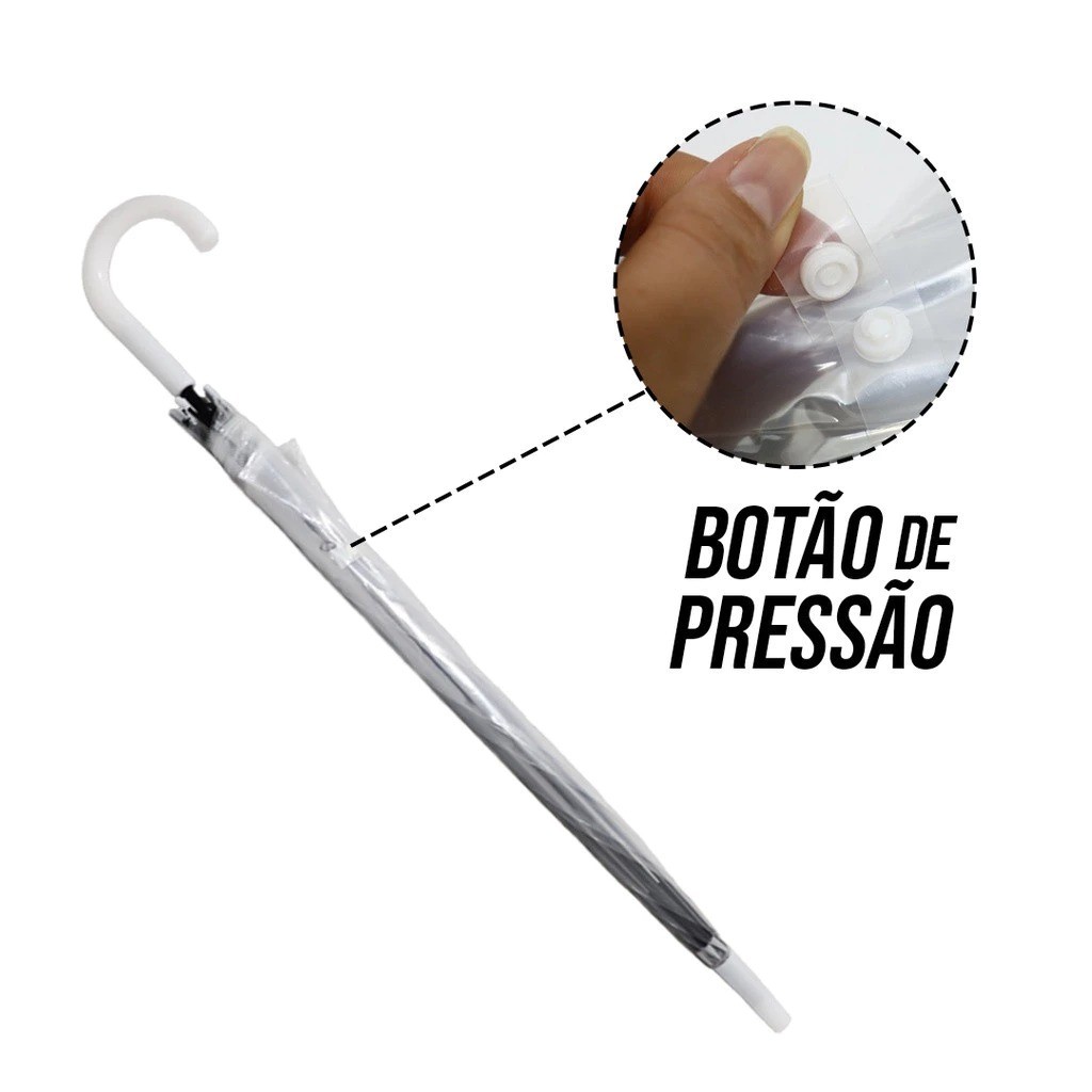 Detalhes do Guarda-Chuva Transparente com Cabo Branco – 70cm x 100cm