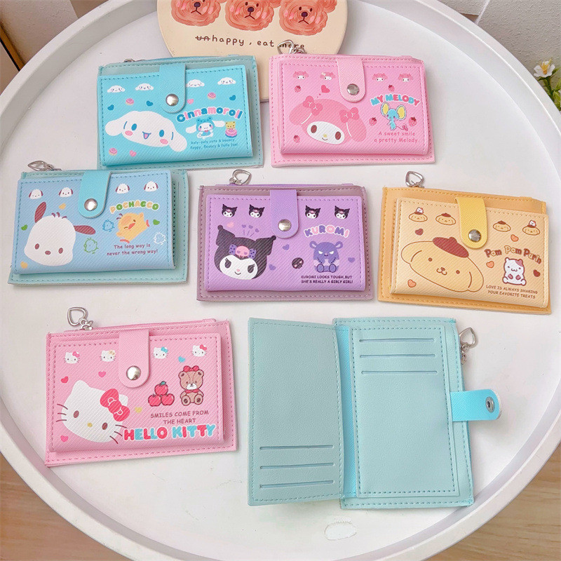 HelloKitty Sanrio Crianças Carteira Fofa Porta-cartões Carteira Bolsa de Moedas de Grande Capacidade Anime Kuromi