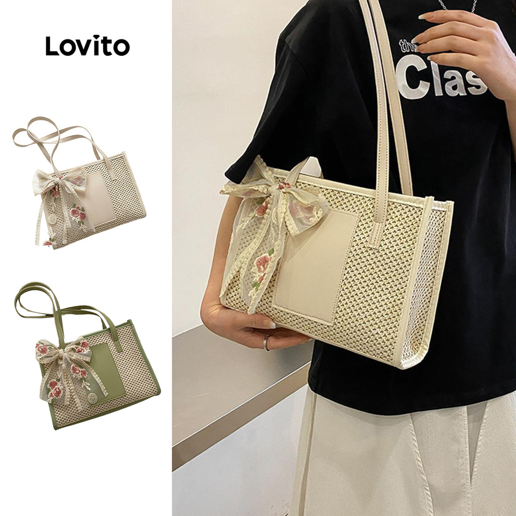Lovito Casual Simples Moda Trança Bolsa de Ombro Grande Capacidade Bolsa de Ombro Tote para Mulheres LFA51515 em Oferta na Shopee