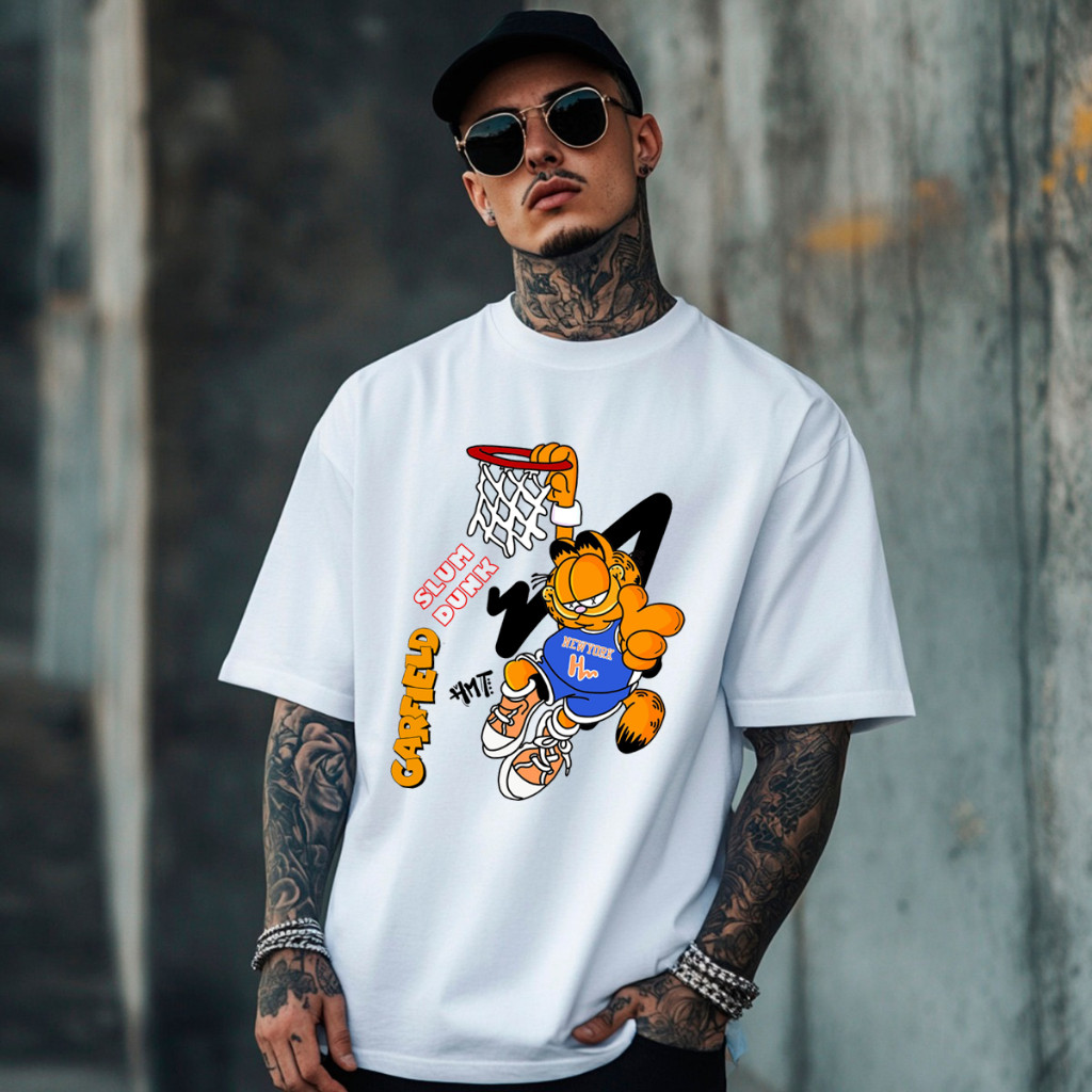 Camiseta Estampada Garfield Basquete Premium 100% Algodão Malha Reforçada Unissex Estilosa