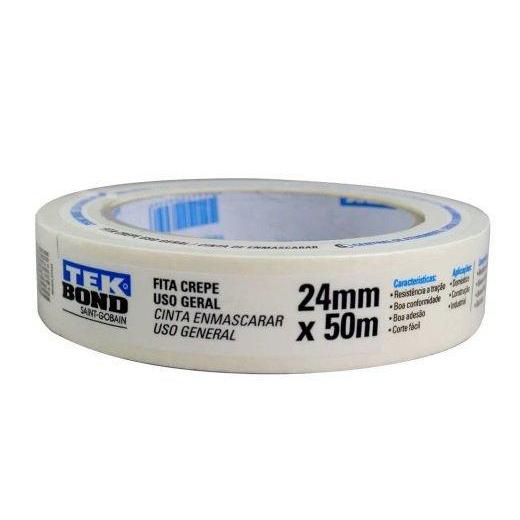 Fita Crepe Tekbond 24mm x 50m – Pct c/5 Un – Alta Aderência, Pintura e Uso Geral em Oferta na Shopee