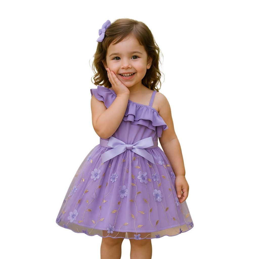 Vestido Infantil Festa Roxo Tule Floral e Babados 2 a 6 anos em Oferta na Shopee