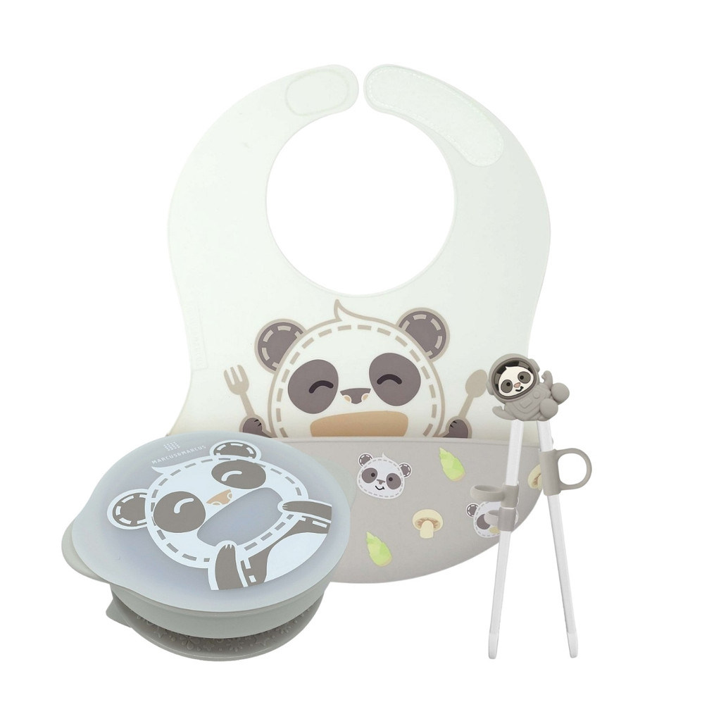 Kit Refeição Panda Pebble (Hashi, Babador e Tigela) - Marcus & Marcus