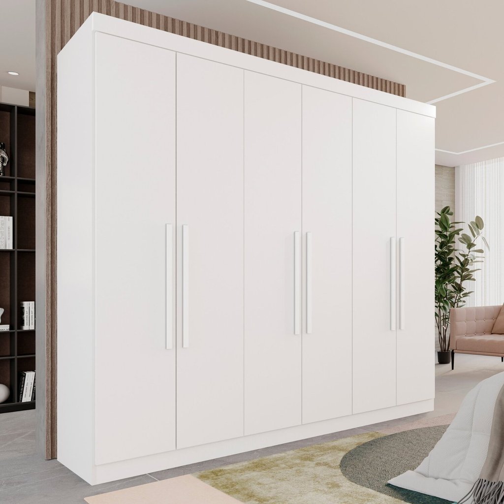 Guarda-Roupa Casal Casal 6 Portas 3 Gavetas Roma Espresso Móveis Branco