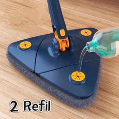 Esfregão Triangular Mop 2 Refis 130 comprimento Rodo Limpador Giratório Mop 360°