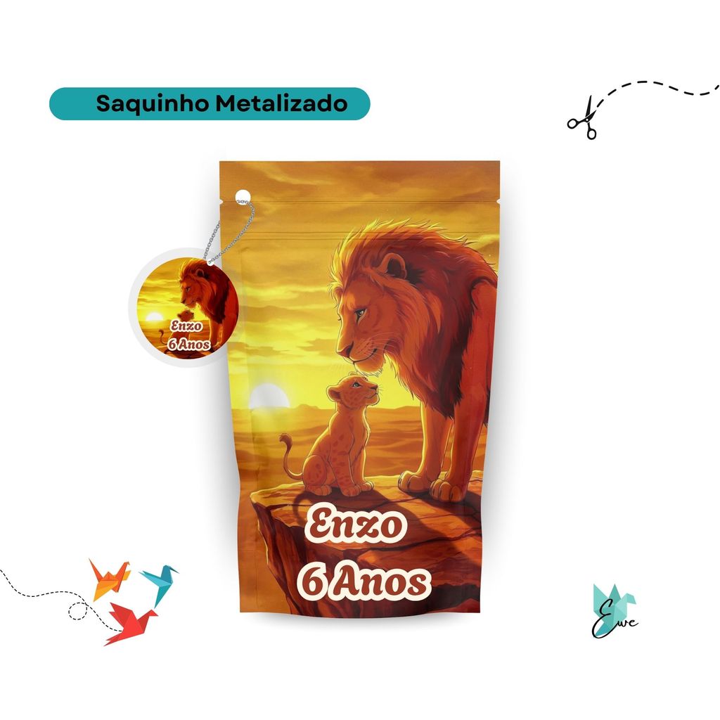 Saquinho Metalizado Rei Leão 12x19 Personalizado - Lembrancinha Aniversário | Saquinho Surpresa