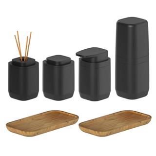 Kit Porta Escova Algodao Dispenser Sabonete Bandeja - Preto em Oferta na Shopee