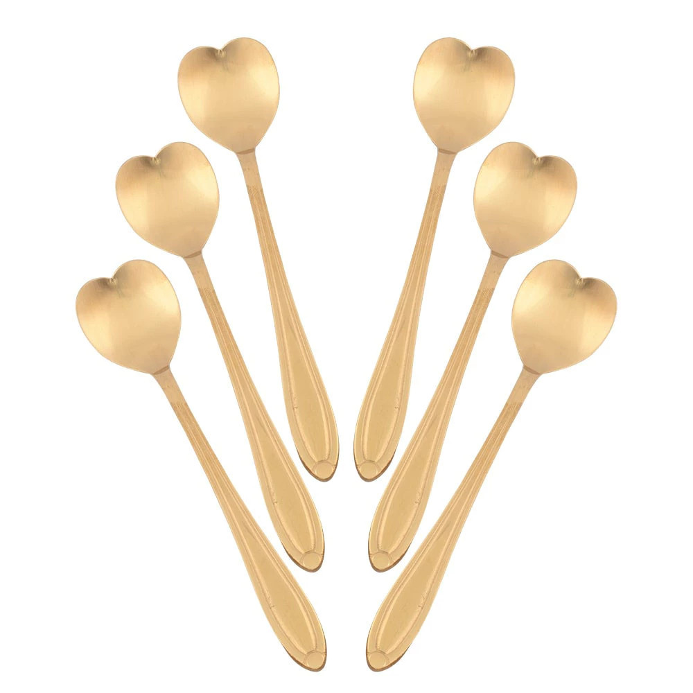 PCS Colheres Café 4/6/8 Chá Coração Sobremesa Inox Dourada/Colher de chá metal dourado