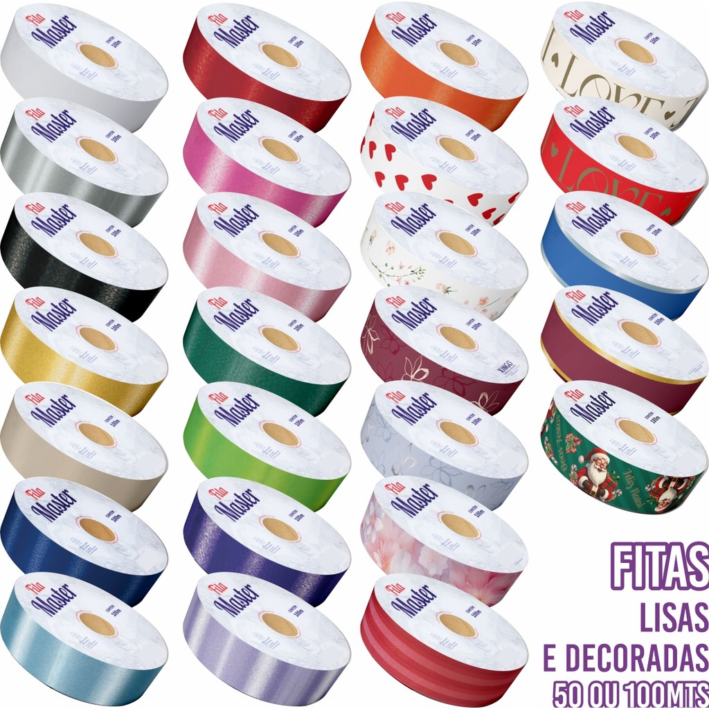 Fita Plástica Master Lisas e Decoradas 32mm x 50mts/100mts