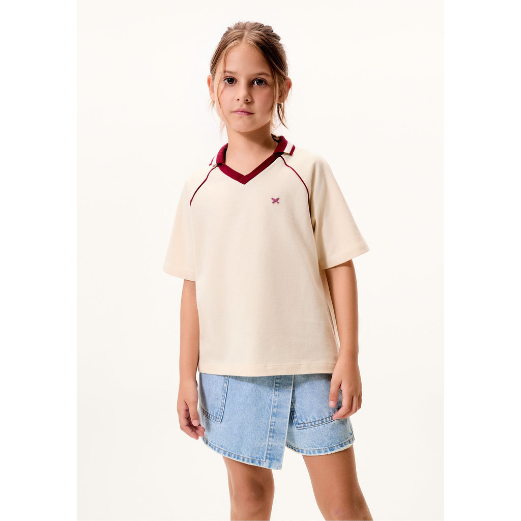 Camisa Polo Infantil Menina Em Malha Binada em Oferta na Shopee