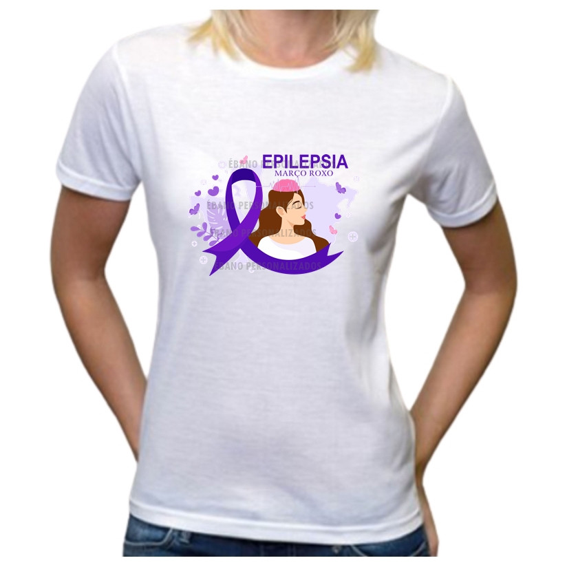 Camiseta Algodão 30.1 Epilepsia Março roxo mulher laço roxo Premium Envio Rapido
