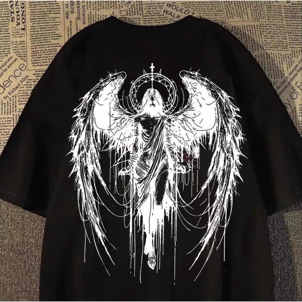Camiseta Masculina e Feminina Estampa Anjo Gótico com Asas Religião Anjos Streetwear Novo