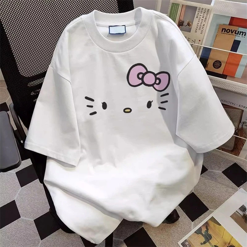 Camiseta Oversized Hello Kitty Carinha Streetwear Unissex Algodão Premium Estilo e Conforto