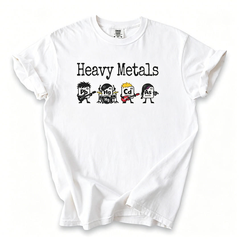 Camiseta Masculina Feminina Oversized Estampa Metais Pesados Tabela Periódica Banda Rock Heavy Metals T-shirt Streetwear