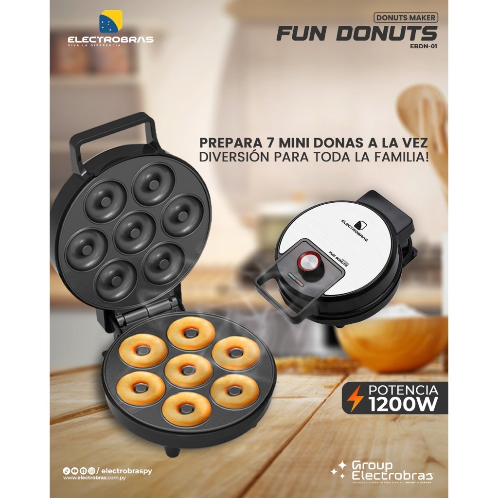 MAQUINA DE Donuts Maker MINI DONUT Electrobras EBDN-01 - 1000W - 110V e 220V - Preto e Prata