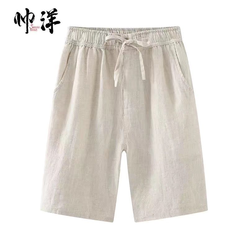 Shorts masculinos casuais de linho verão solto exterior usar calças cortadas finas e confortáveis calças cortadas de lin