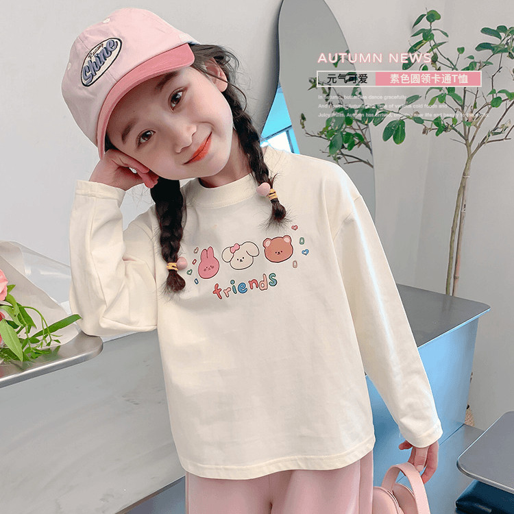 Meninas de manga comprida camiseta primavera outono estilo médio pequenas crianças puro algodão outono bebê crianças top