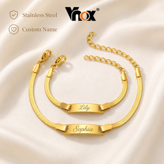 Pulseira De Placa De Identificação Com Corrente De Lâmina De Nome De Aço Inoxidável Personalizada Vnox Para Mulheres Uni