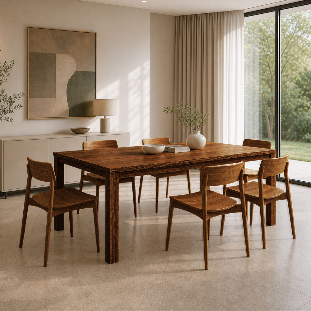 Mesa de Jantar 6 Lugares 180cm Com 06 Cadeiras Madeira Maciça Dunia F06 Rústico Escuro - Lyam Decor