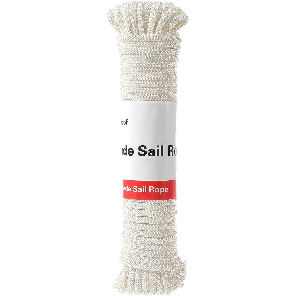 Corda Branca 1/4" 50ft de Poliéster Trançado para Toldo de Sol, Varal de Roupas ao Ar Livre, Mastro de Bandeira, Tenda d