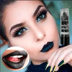 Batom Preto Matte Gótico Sombra Flor Longa Duração Alta Pigmentação Maquiagem