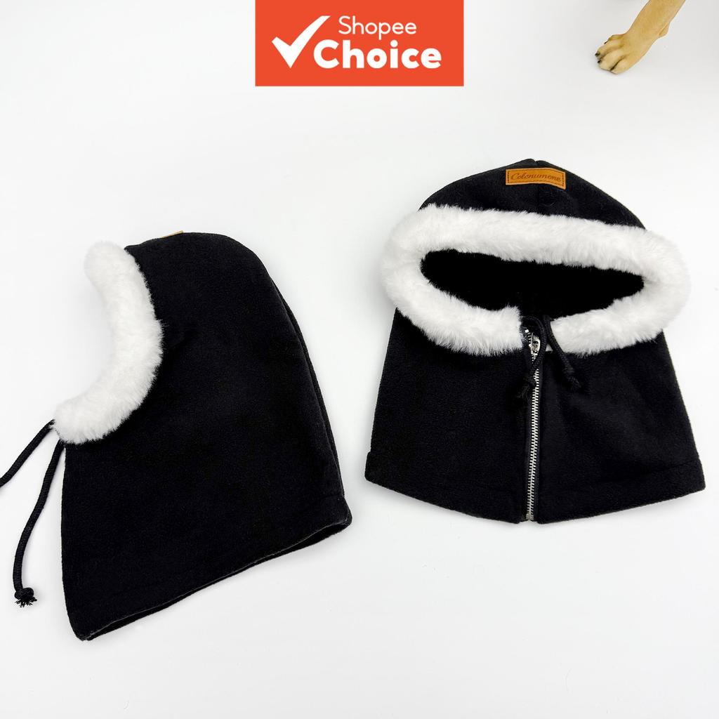Aquecedor de pescoço e gorro engrossado para cães, pet com cordão ajustável de inverno, chapéu à prova de vento para uso